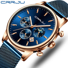 Load image into Gallery viewer, CRRJU New Blue Casual Quartz Gold Watch